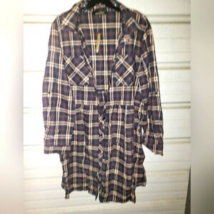 NEW 2X Plus Size Suzanne Betro long plaid blouse top shirt women's